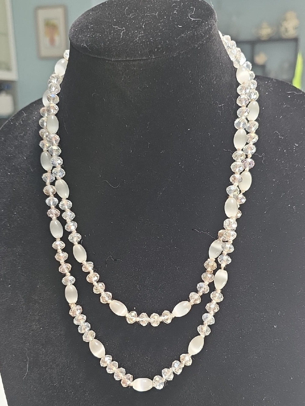 Classic Double-Strand White Crystal Necklace